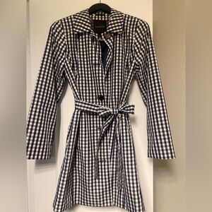 NWOT Talbots Navy/white gingham lightweight Trenchcoat sz S